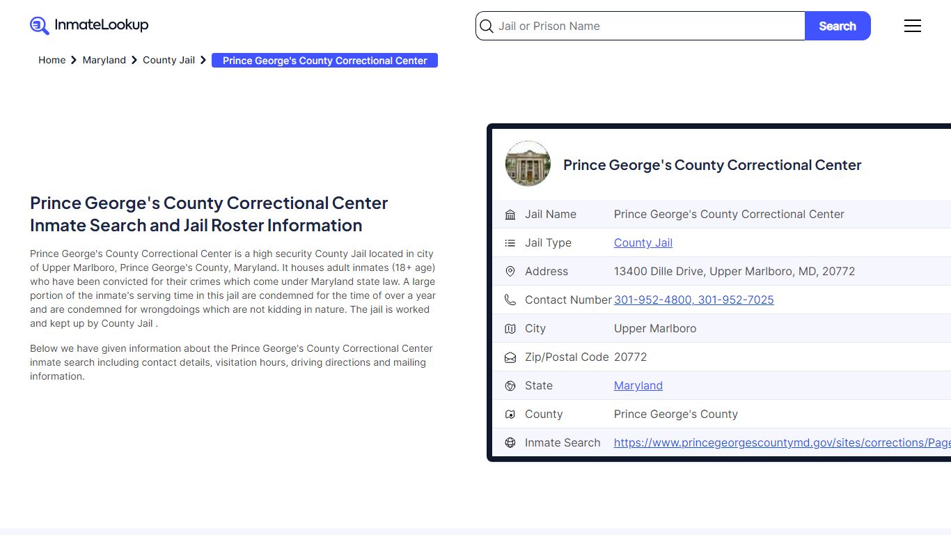 Prince George's County Correctional Center Inmate Search and Jail ...