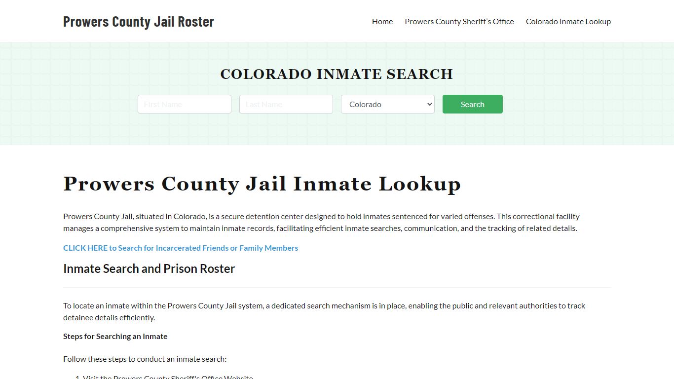 Prowers County Jail Roster Lookup, CO, Inmate Search