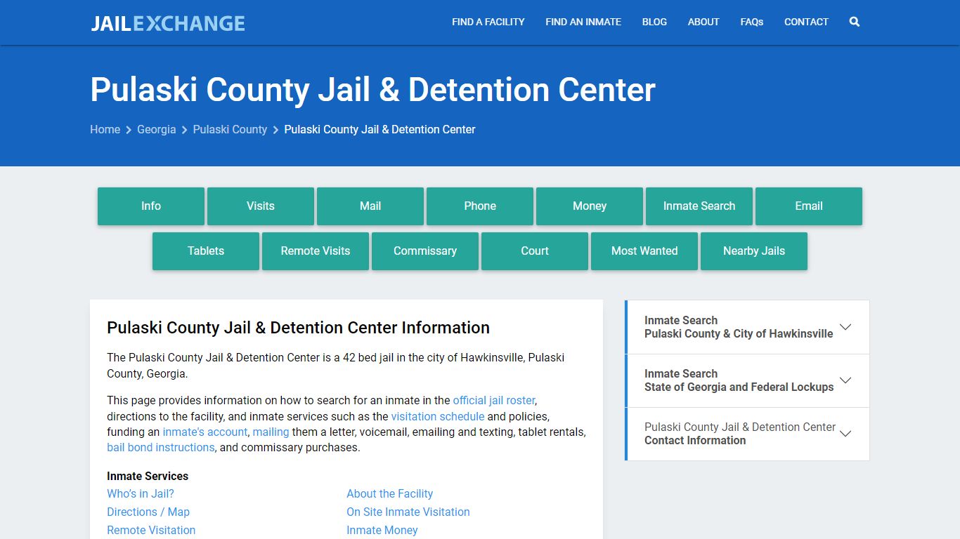 Pulaski County Jail & Detention Center, GA Inmate Search, Information