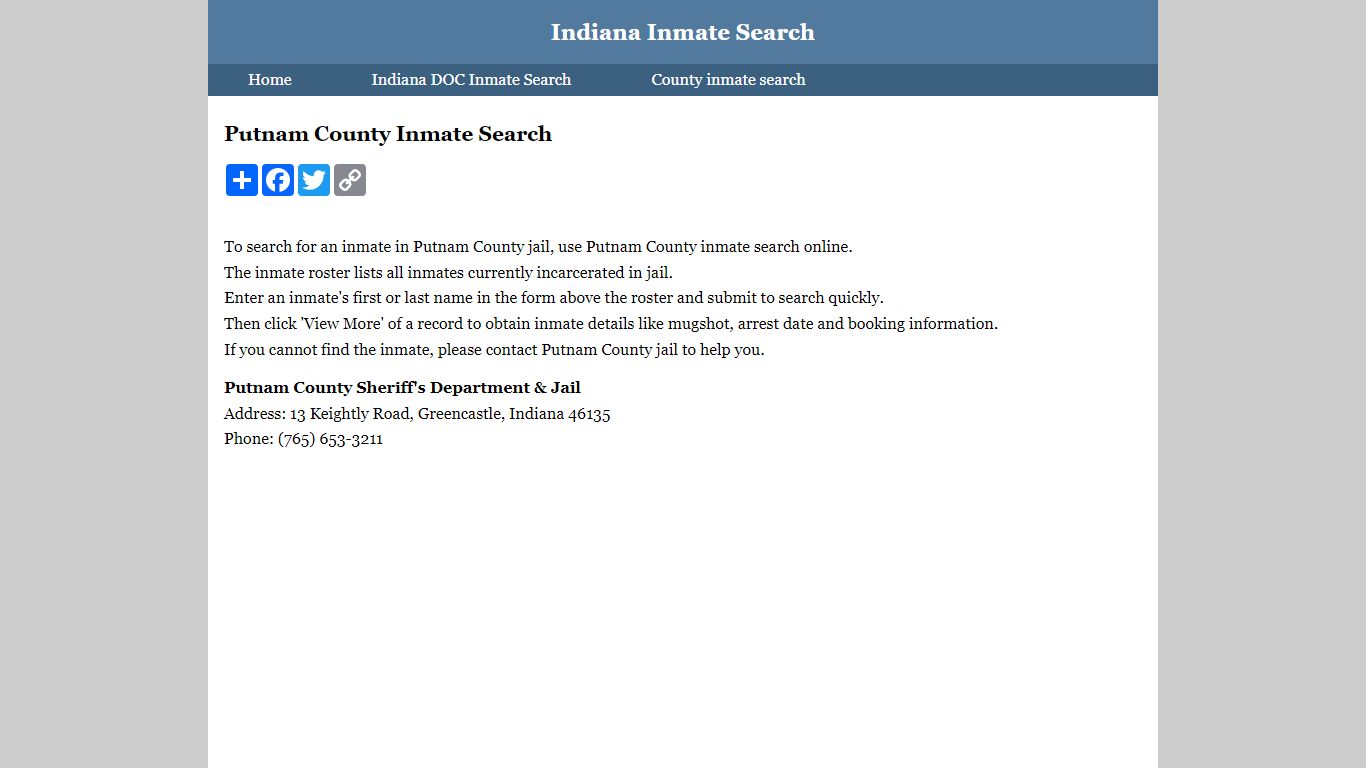 Putnam County Inmate Search