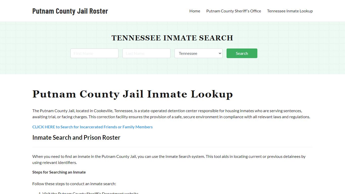 Putnam County Jail Roster Lookup, TN, Inmate Search
