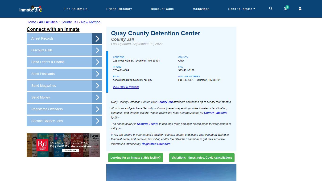 Quay County Detention Center - Inmate Locator - Tucumcari, NM