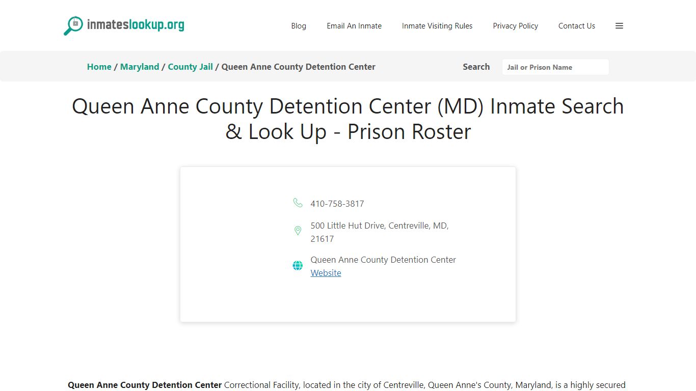 Queen Anne County Detention Center (MD) Inmate Search & Look Up ...