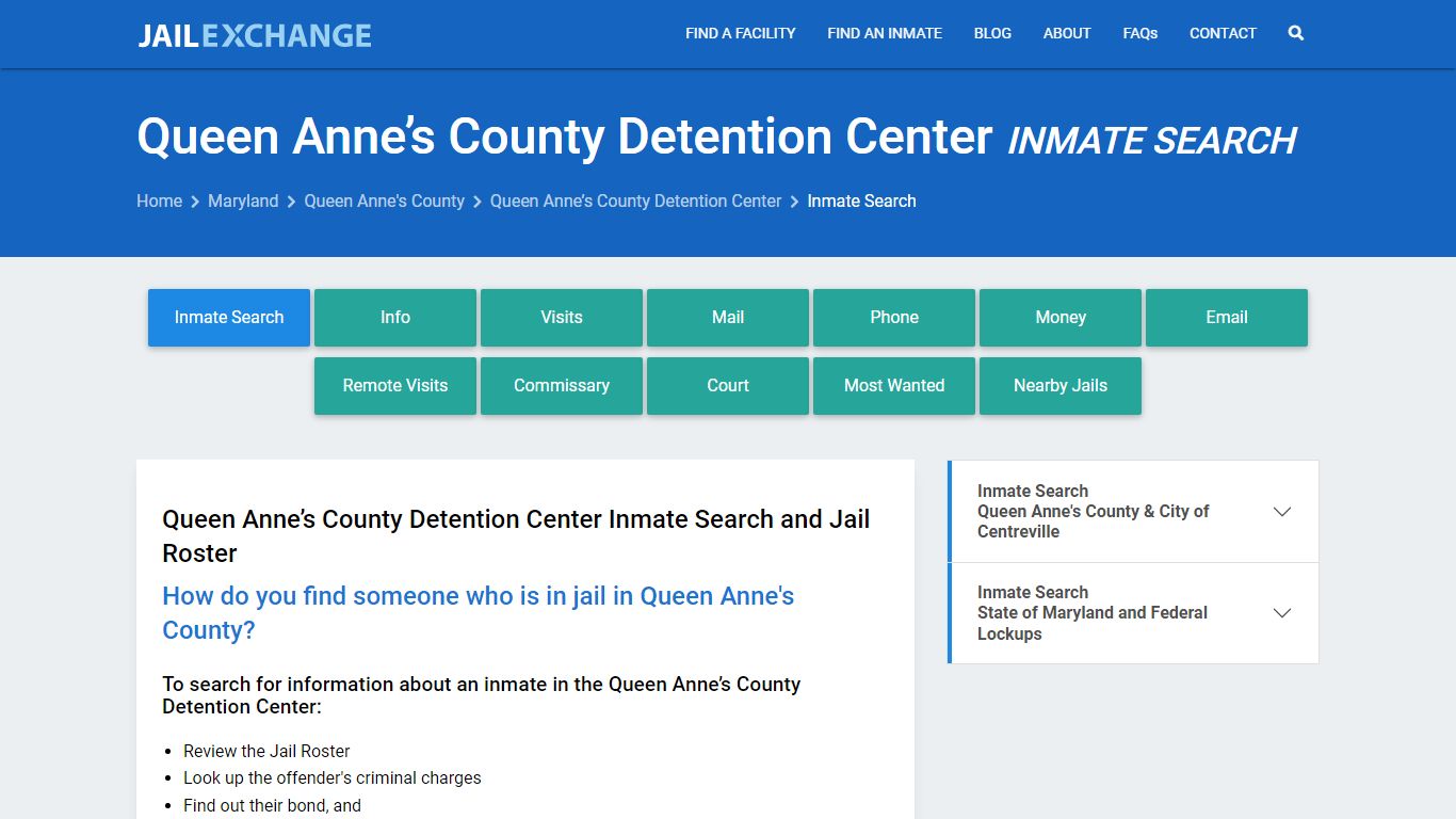 Queen Anne’s County Detention Center Inmate Search - Jail Exchange