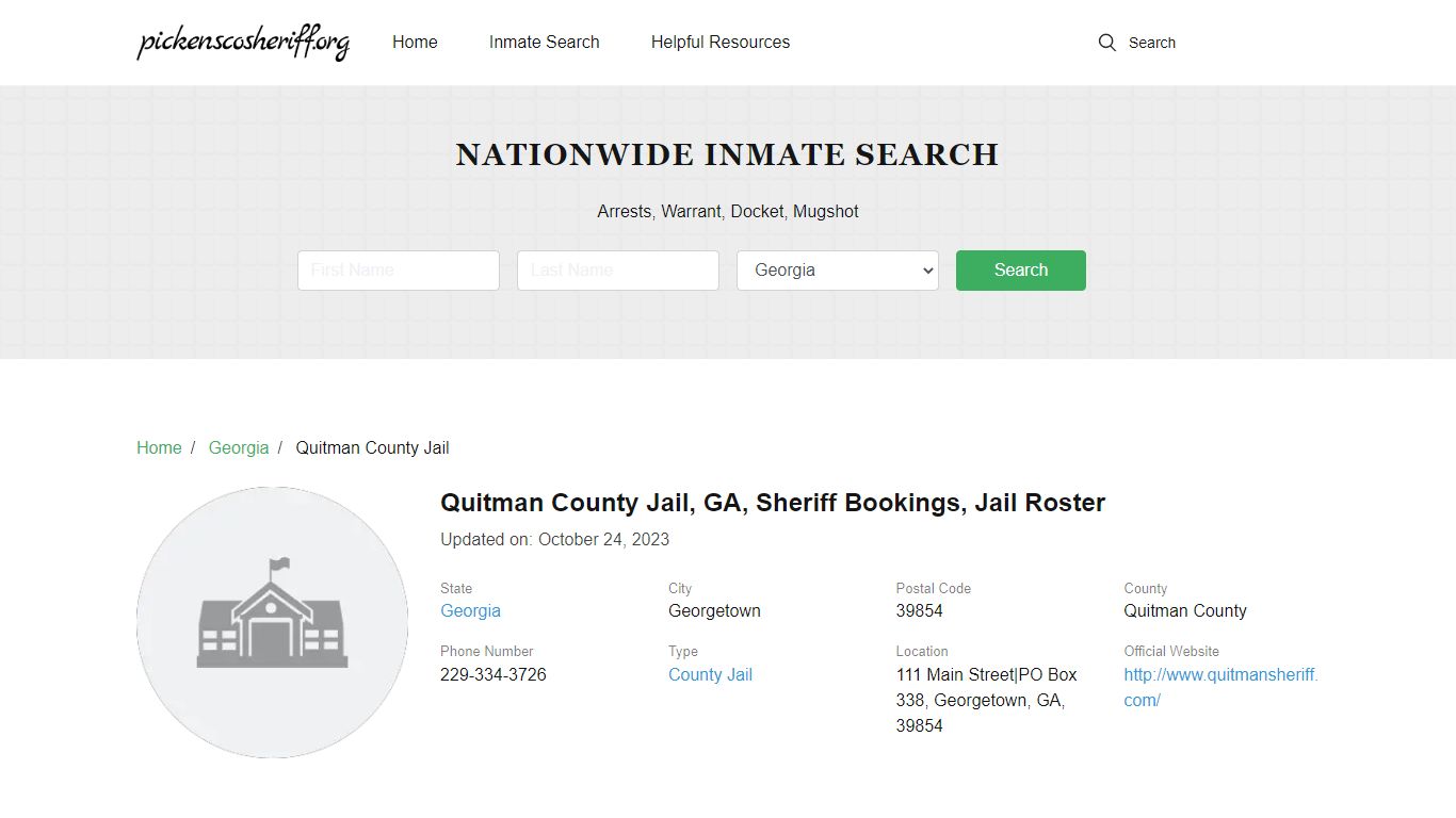 Quitman County Jail, GA, Sheriff Bookings, Jail Roster