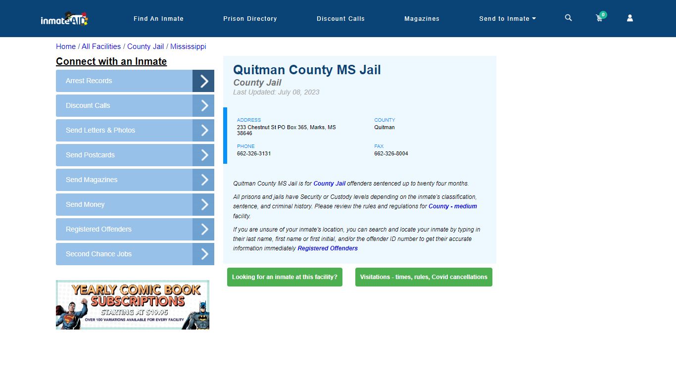 Quitman County MS Jail - Inmate Locator - Marks, MS