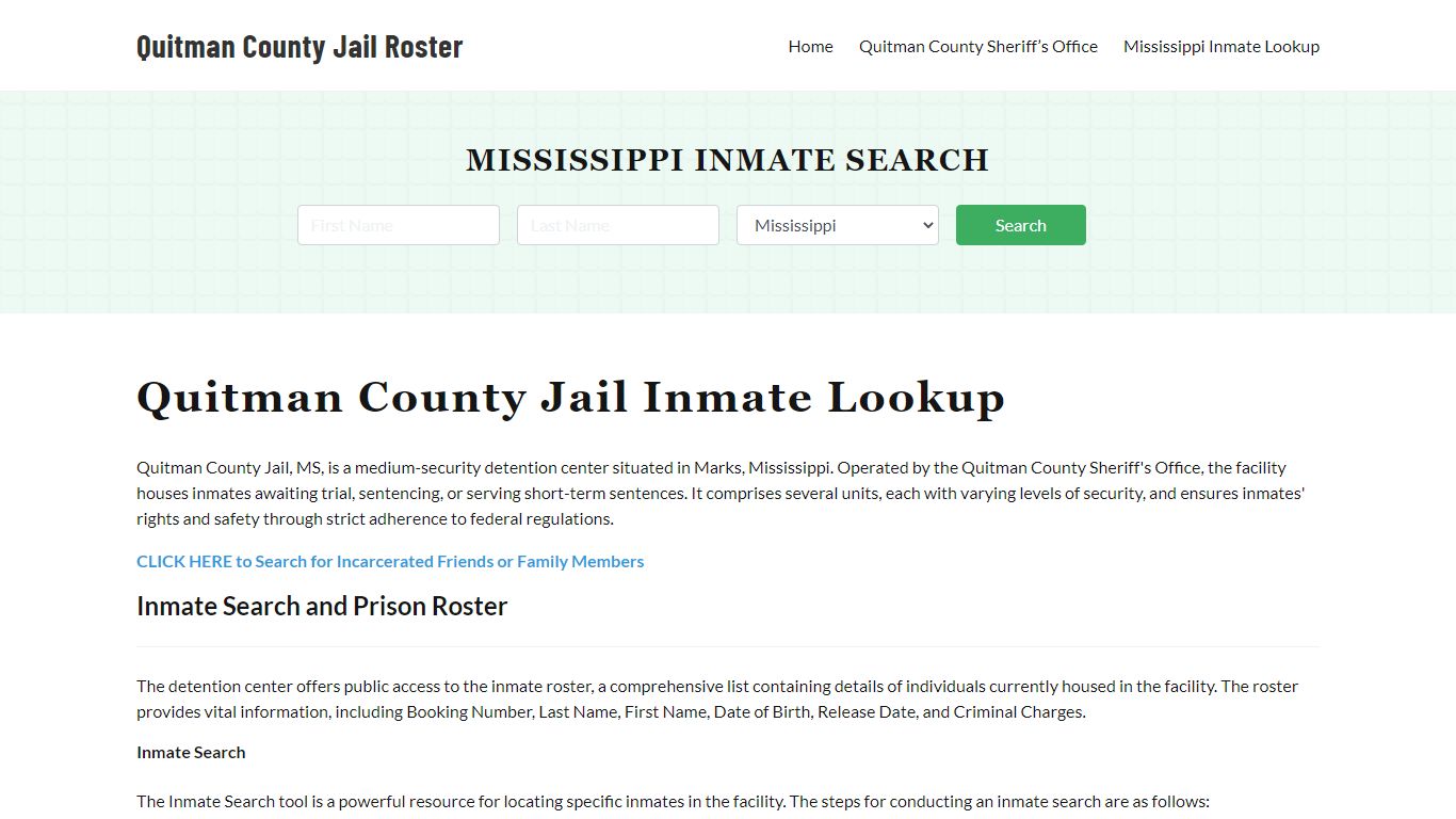 Quitman County Jail Roster Lookup, MS, Inmate Search