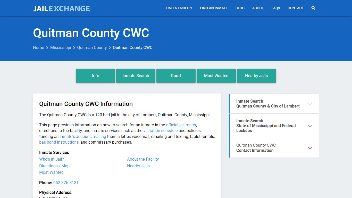 Quitman County CWC, MS Inmate Search, Information - Jail Exchange