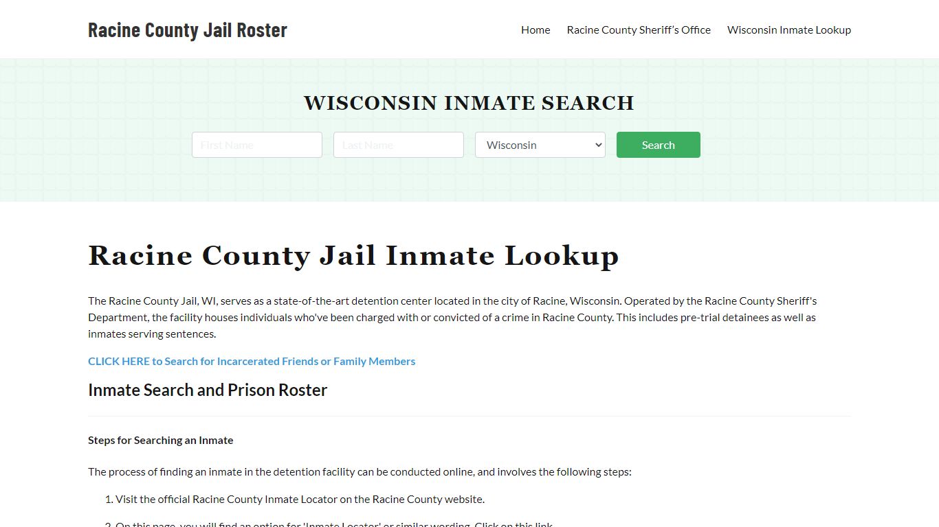 Racine County Jail Roster Lookup, WI, Inmate Search
