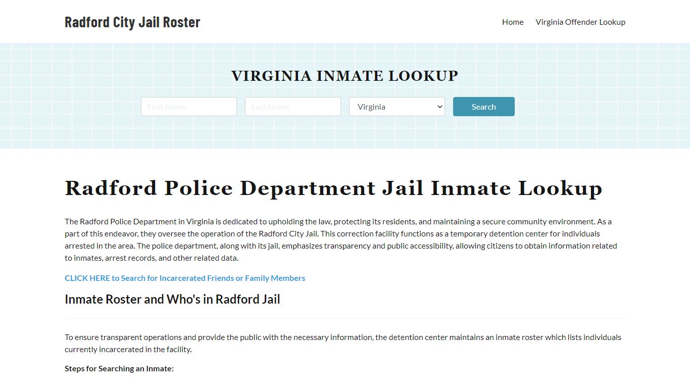 Radford Police Department & City Jail, VA Inmate Roster, Arrests, Mugshots