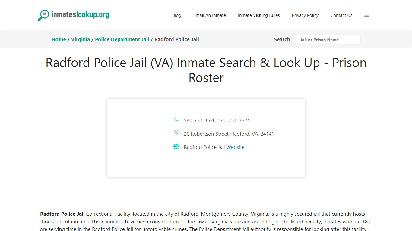 Radford Police Jail (VA) Inmate Search & Look Up - Prison Roster