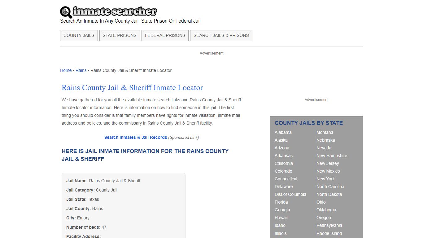 Rains County Jail & Sheriff Inmate Locator - Inmate Searcher