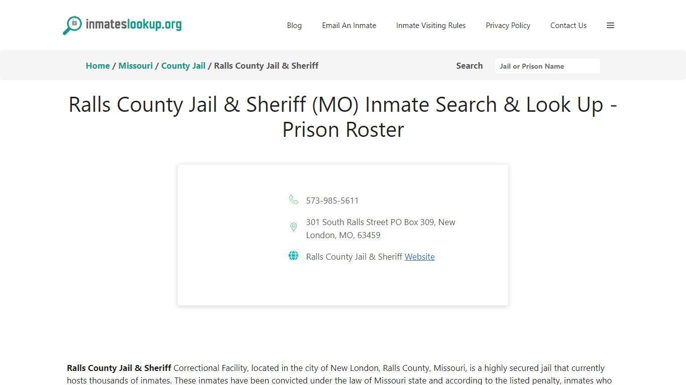 Ralls County Jail & Sheriff (MO) Inmate Search & Look Up - Inmate Lookup