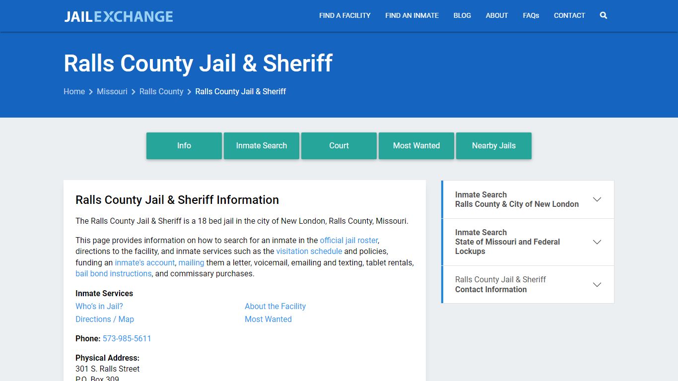 Ralls County Jail & Sheriff, MO Inmate Search, Information