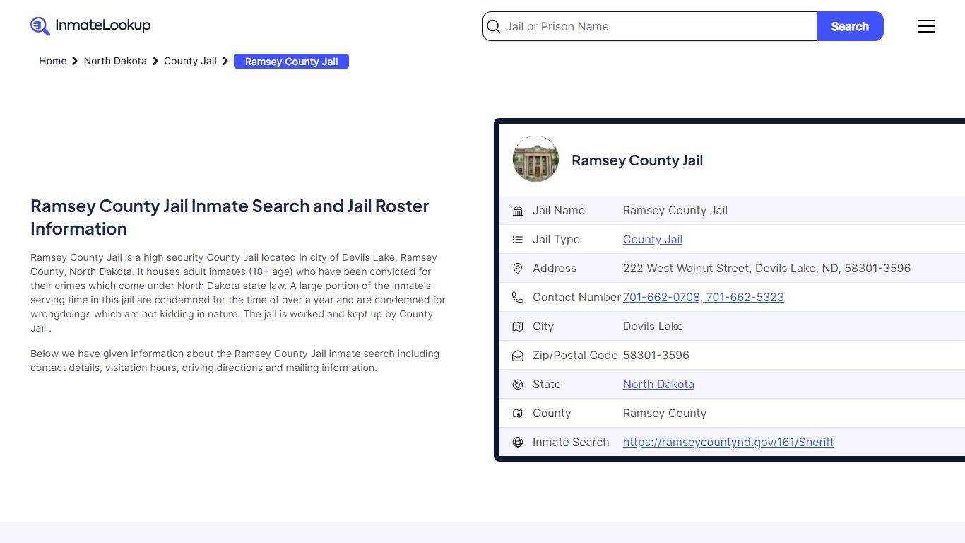Ramsey County Jail (ND) Inmate Search North Dakota - Inmate Lookup