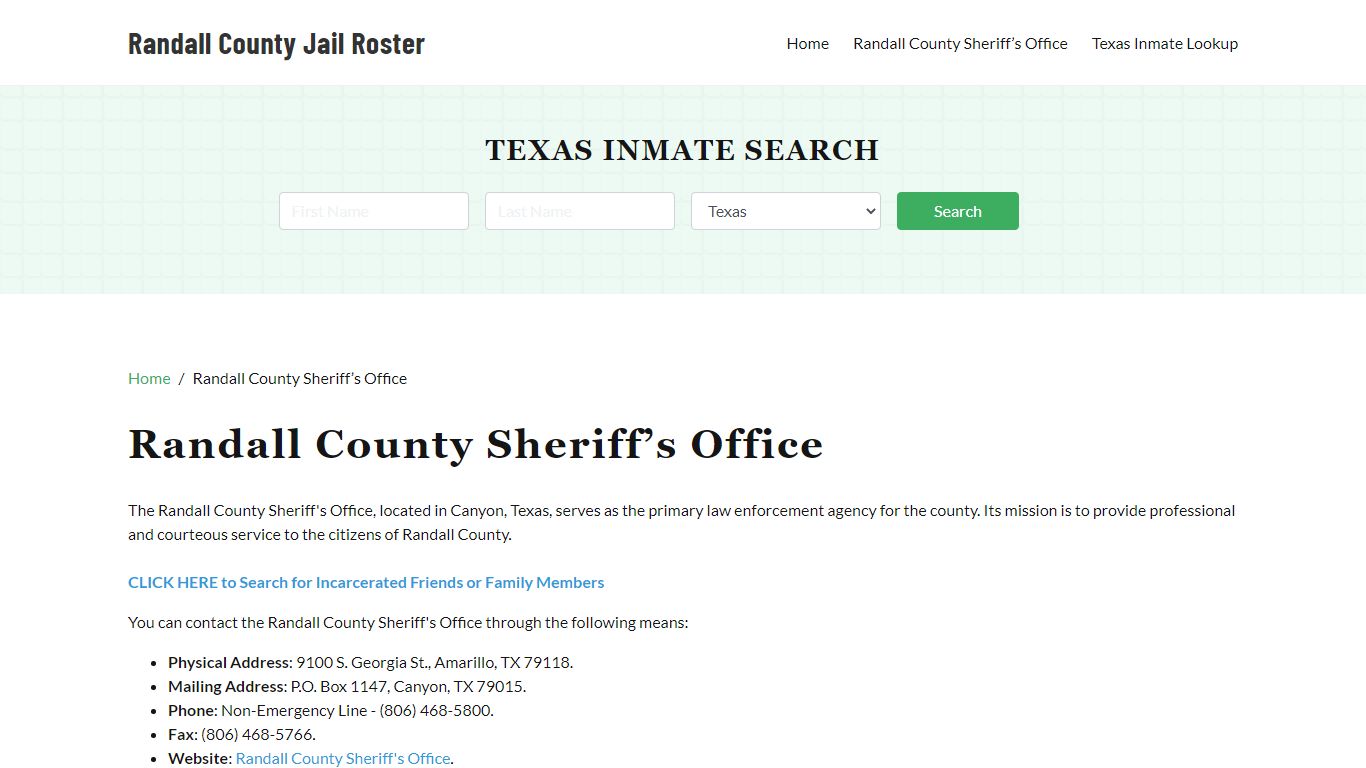 Randall County Sheriff Office, TX, Arrest Warrants Search