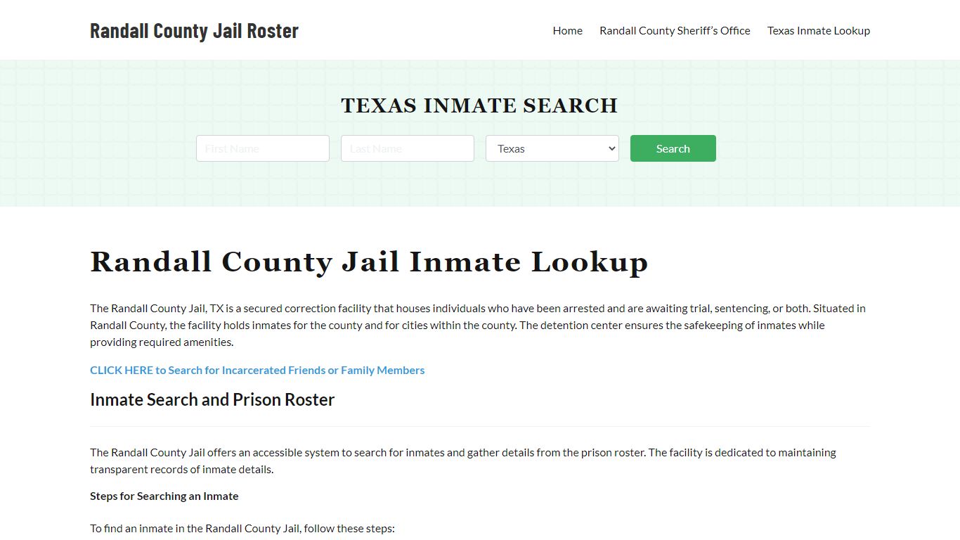 Randall County Jail Roster Lookup, TX, Inmate Search