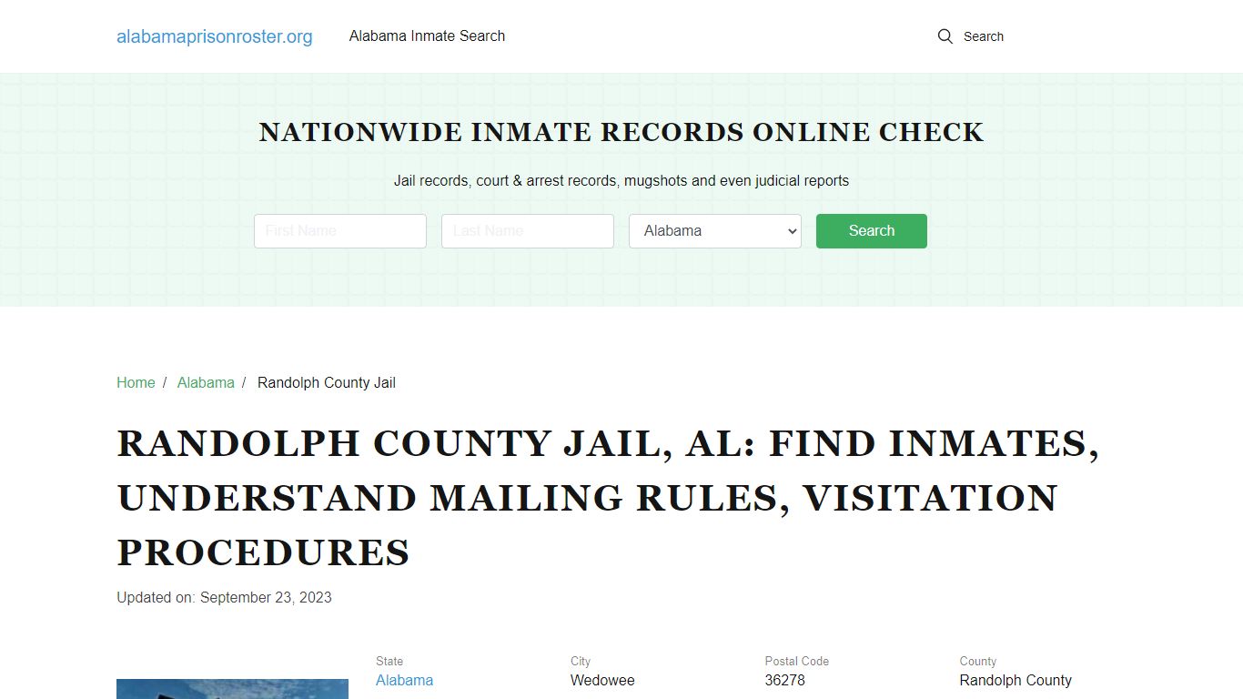 Randolph County Jail, AL: Inmate Search, Mailing and Visitation Rules