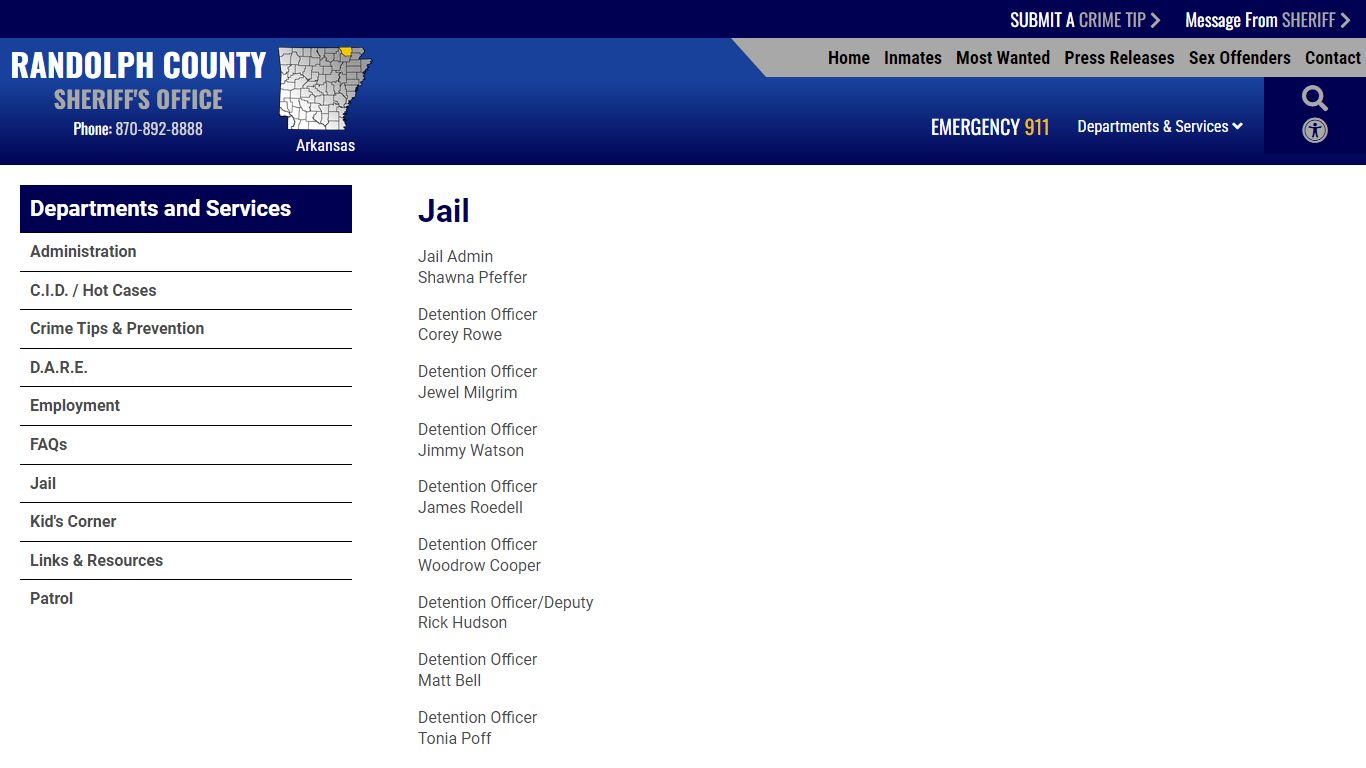 Jail | Randolph County Sheriff AR