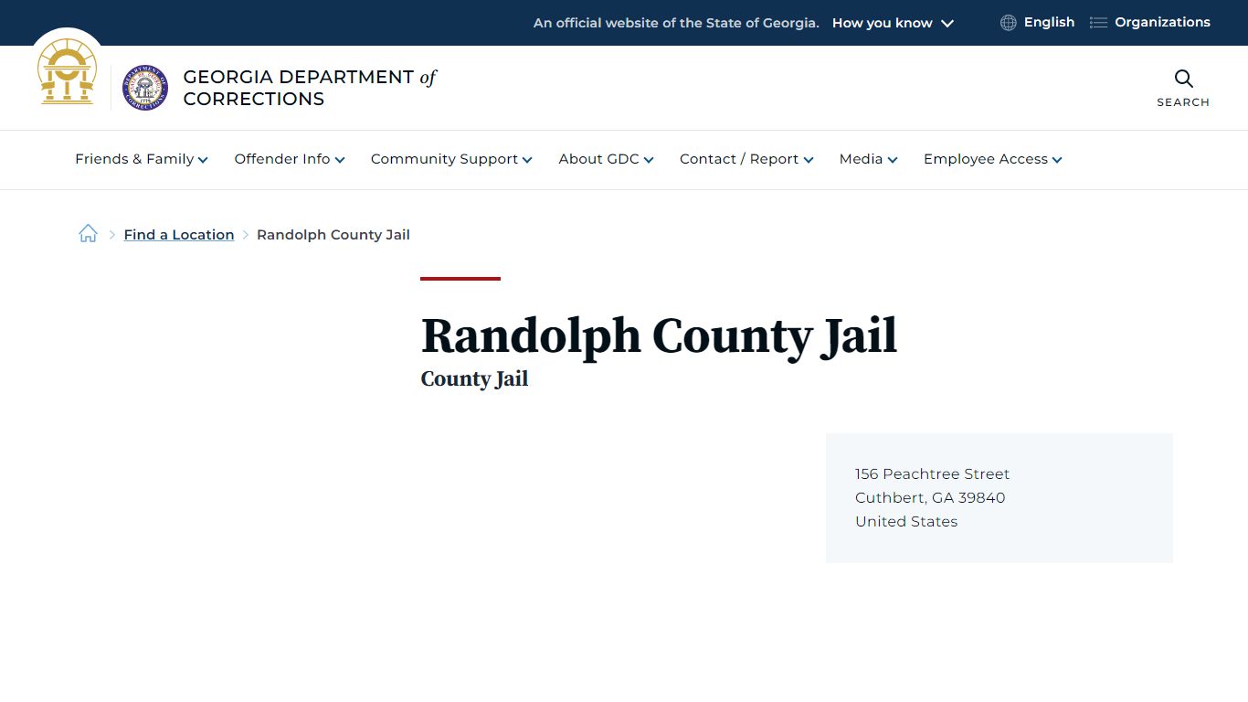 Randolph County Jail | Georgia Department of Corrections