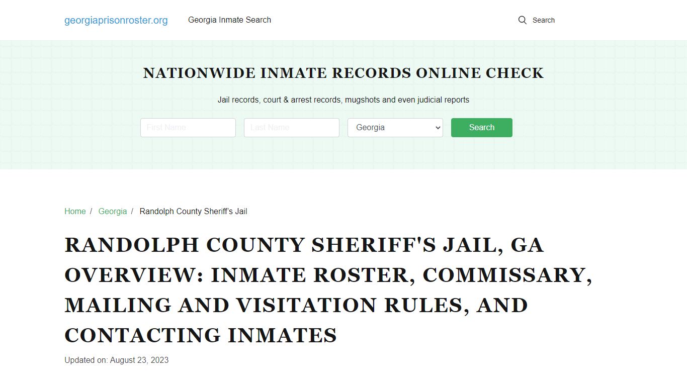 Randolph County Sheriff's Jail, GA: Inmate Search, Visitation & Contact ...