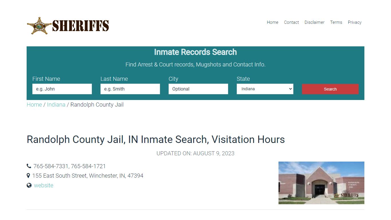 Randolph County Jail, IN Inmate Search, Visitation Hours