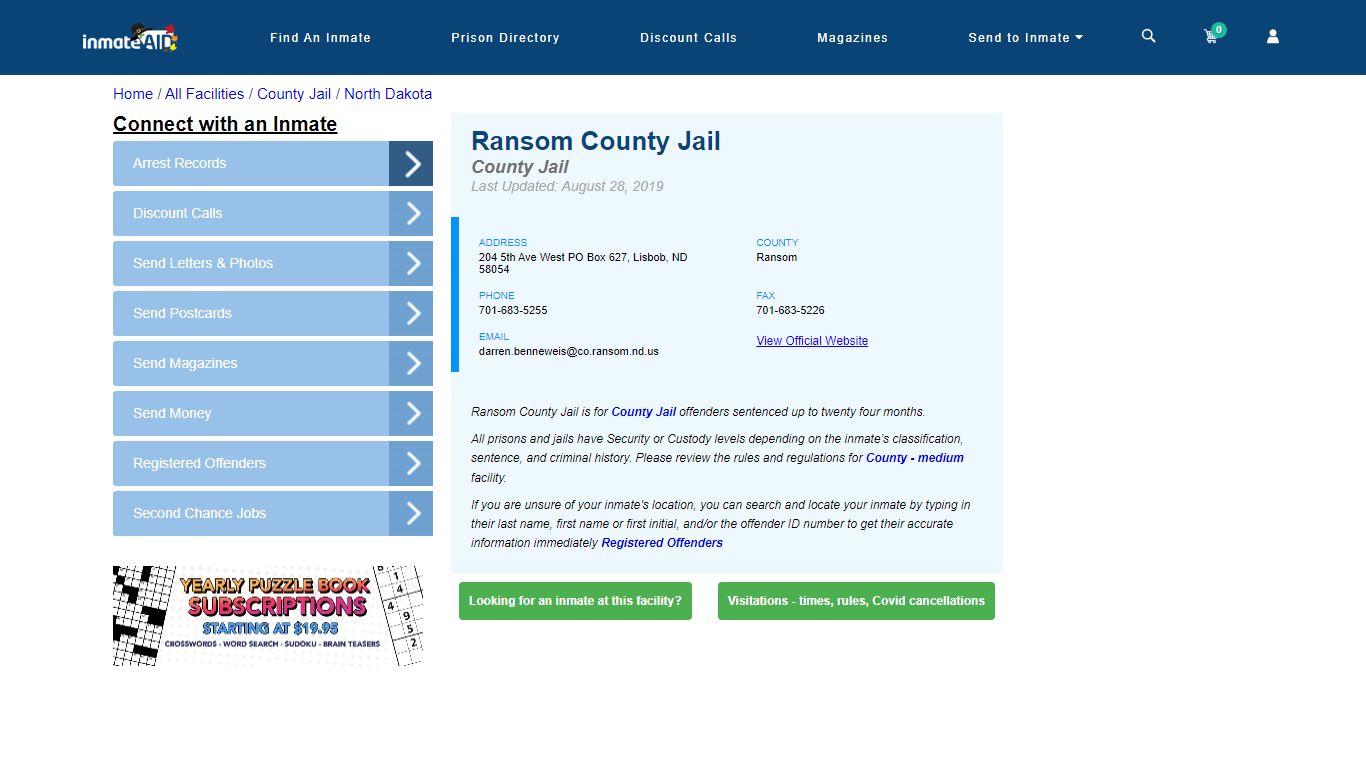 Ransom County Jail - Inmate Locator - Lisbob, ND