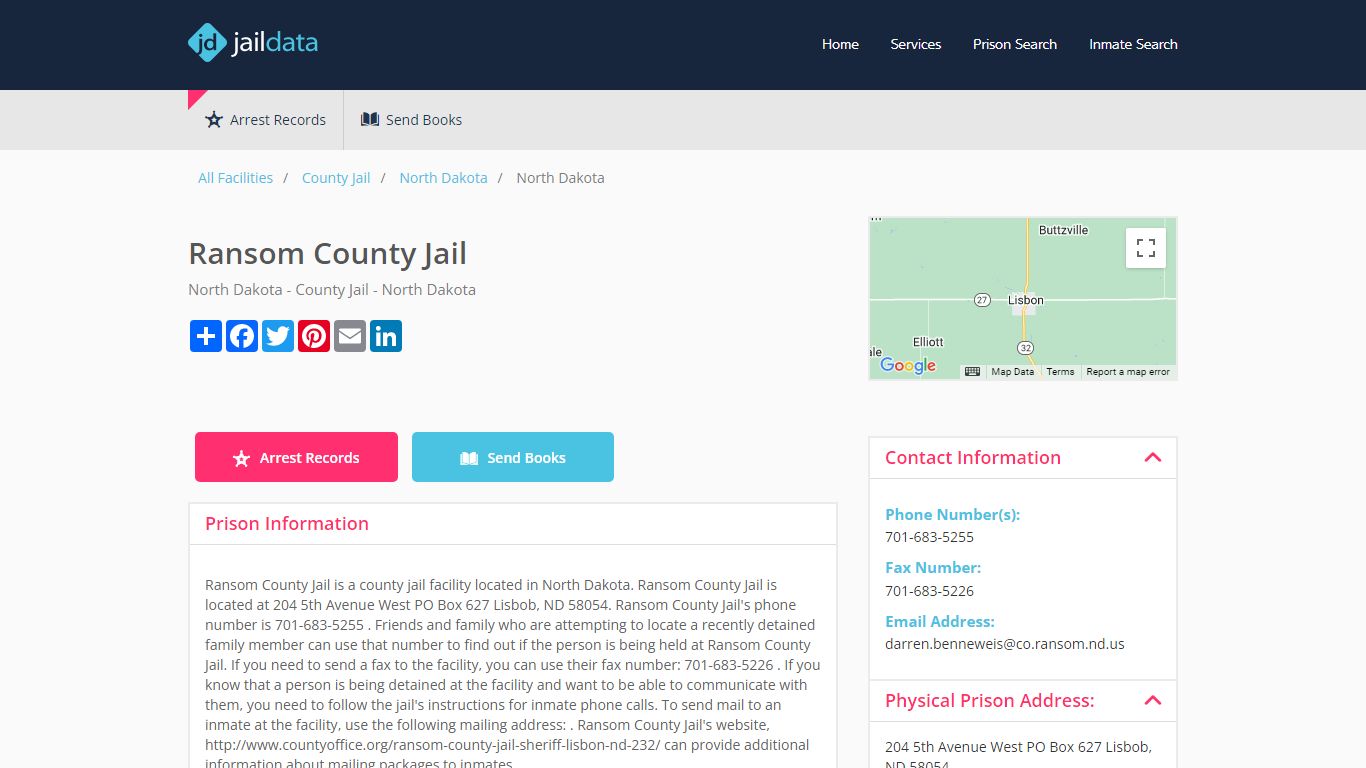 Ransom County Jail Inmate Search and Prisoner Info - Lisbon, ND