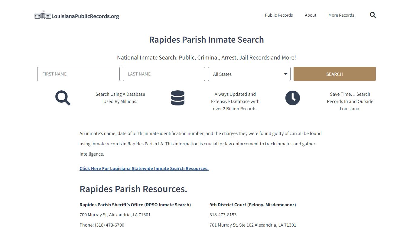 Rapides Parish Inmate Search - RPSO Current & Past Jail Records