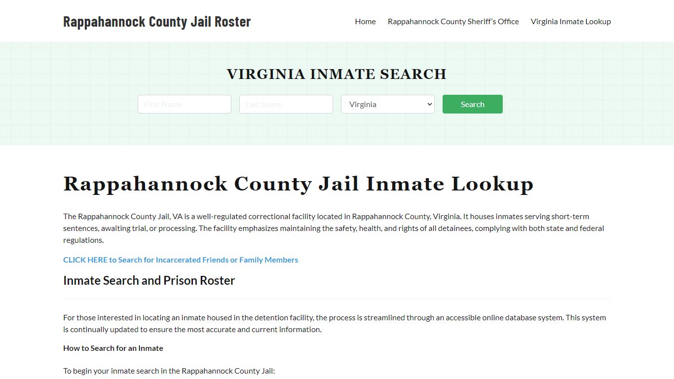 Rappahannock County Jail Roster Lookup, VA, Inmate Search