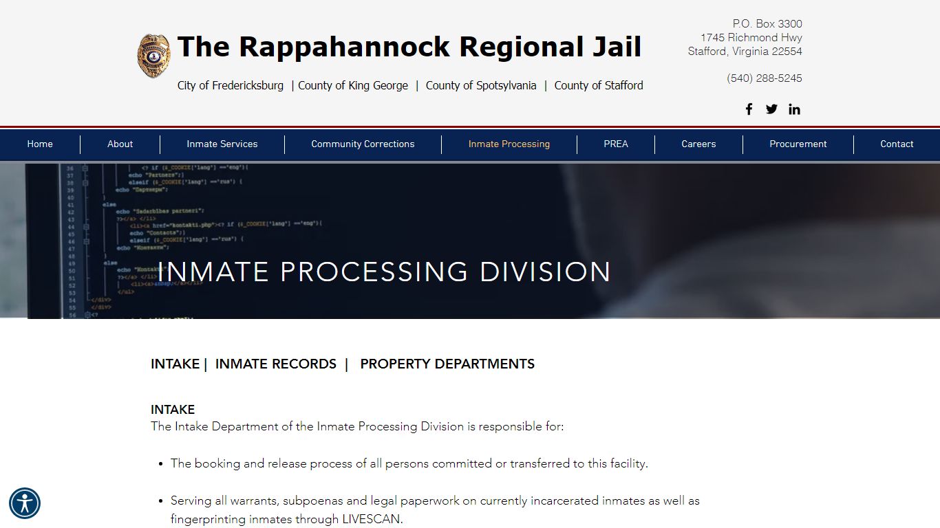 Rappahannock Regional Jail | Inmate Processing