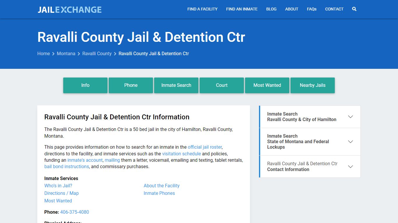 Ravalli County Jail & Detention Ctr, MT Inmate Search, Information