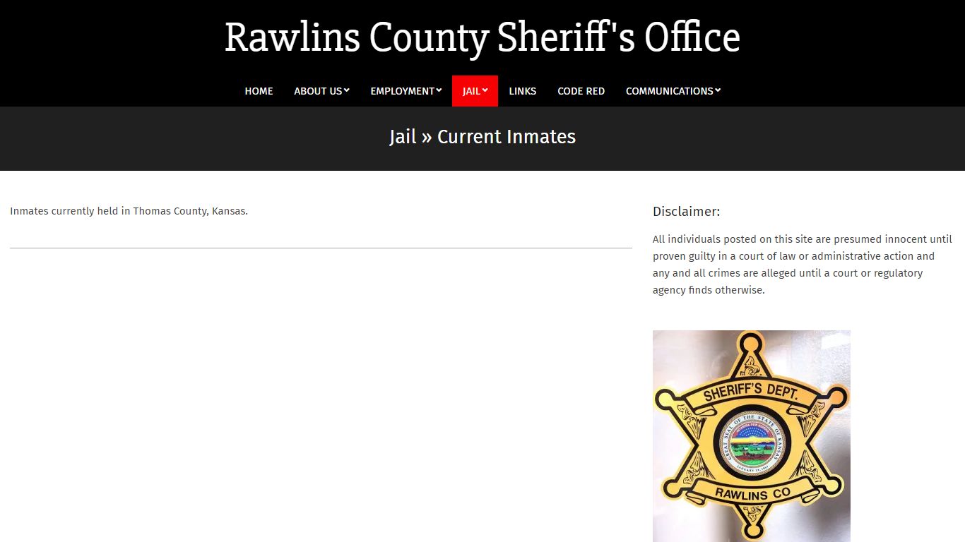 Current Inmates – Rawlins County Sheriff's Office