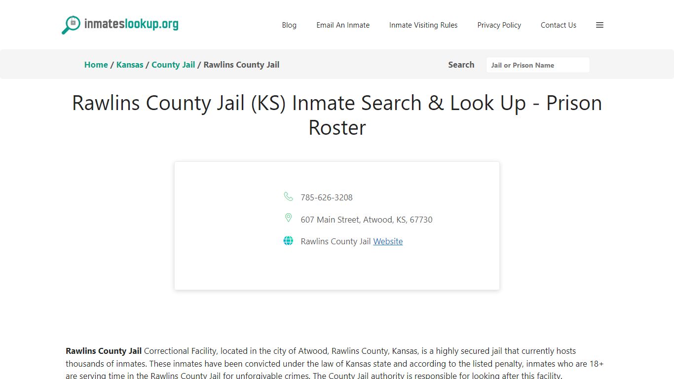 Rawlins County Jail (KS) Inmate Search & Look Up - Prison Roster
