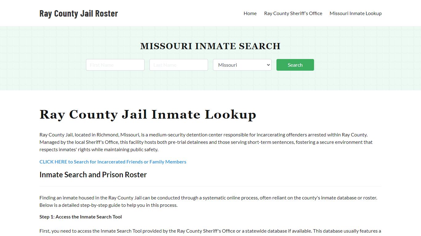 Ray County Jail Roster Lookup, MO, Inmate Search