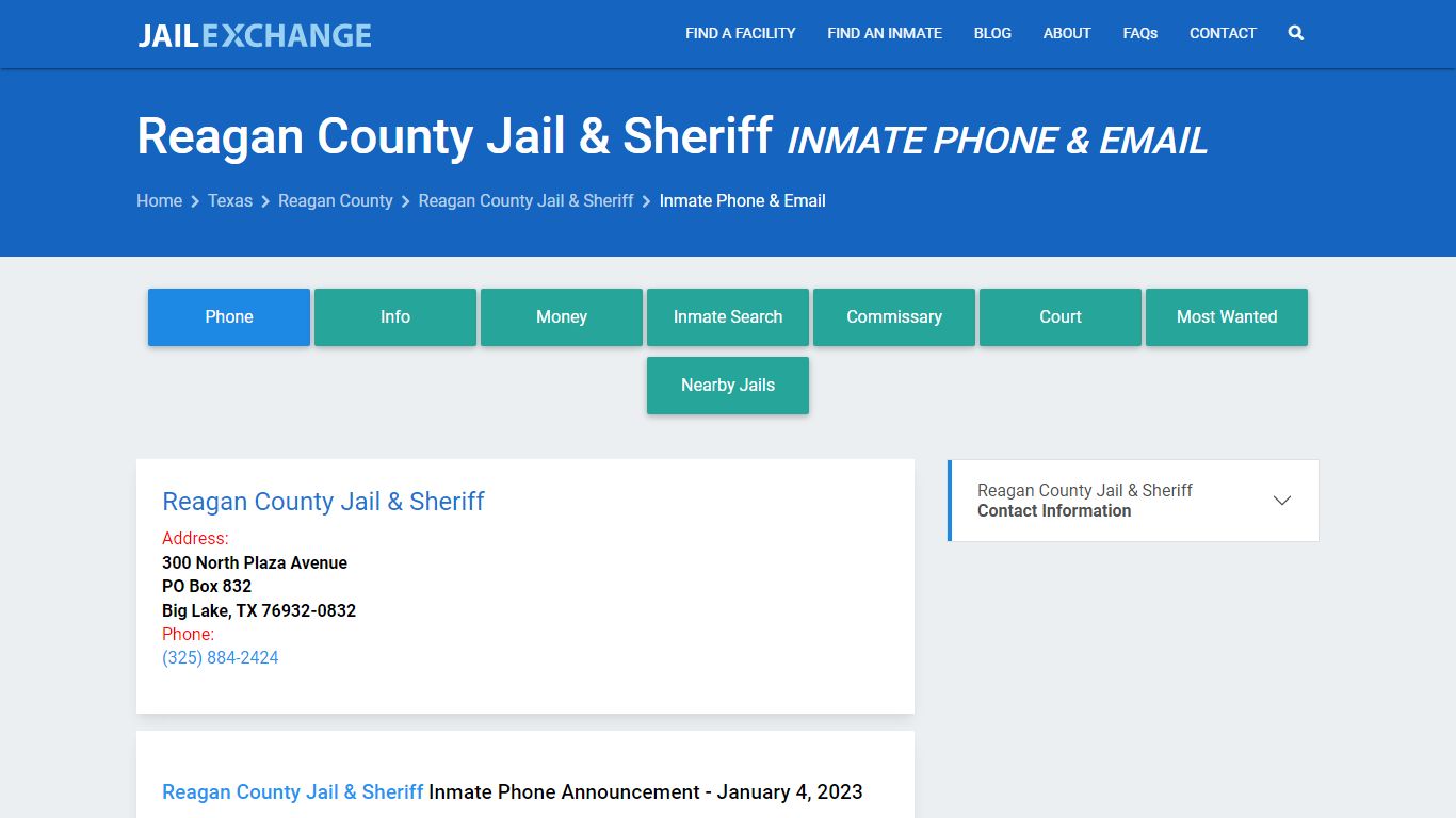 Inmate Phone - Reagan County Jail & Sheriff, TX - Jail Exchange