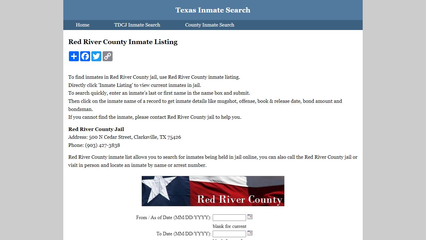 Red River County Inmate Listing - Texas Inmate Search