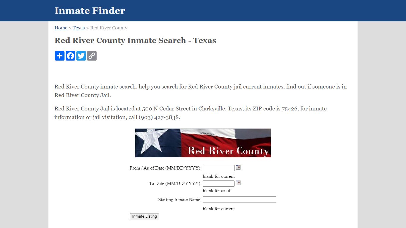 Red River County Inmate Search - Texas - Inmate Finder