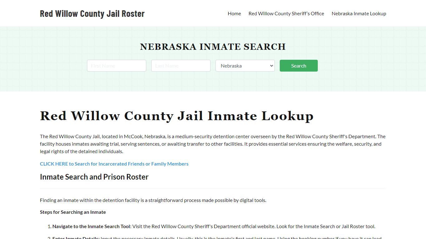 Red Willow County Jail Roster Lookup, NE, Inmate Search