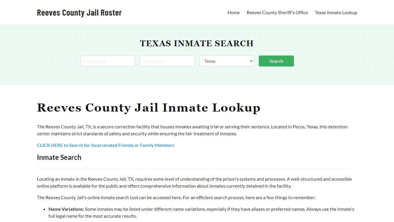 Reeves County Jail Roster Lookup, TX, Inmate Search