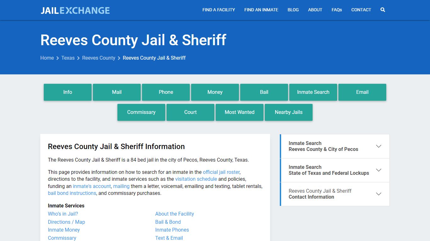 Reeves County Jail & Sheriff, TX Inmate Search, Information