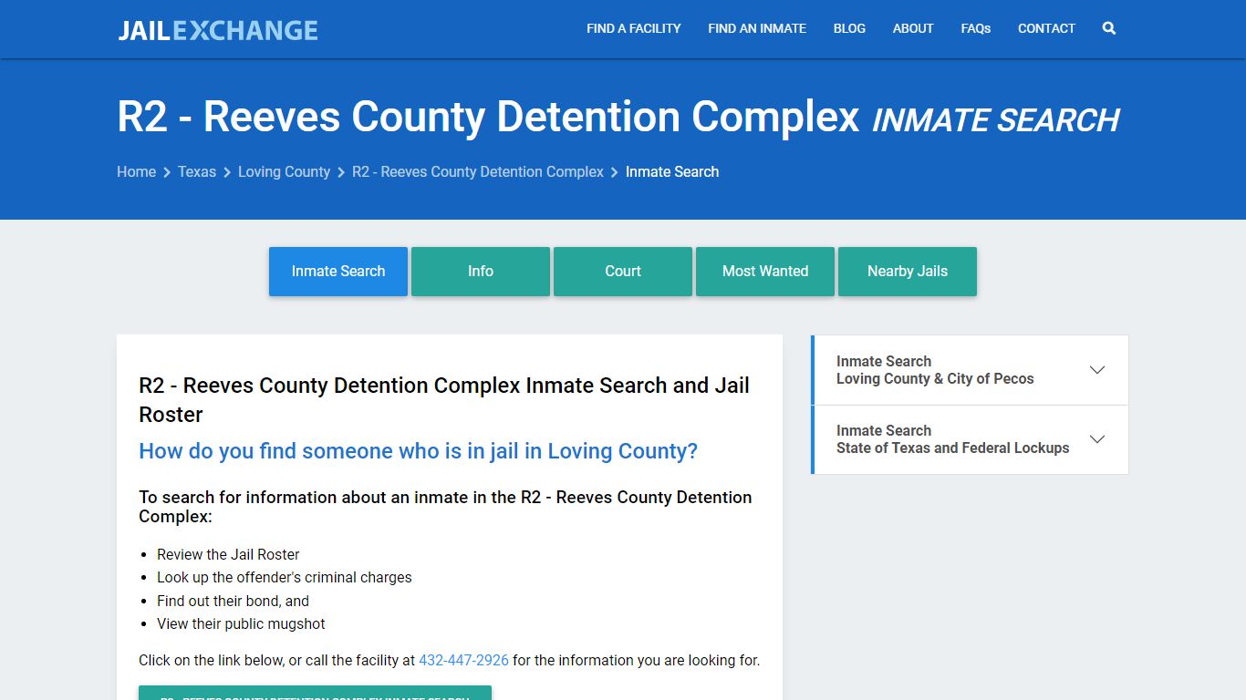 R2 - Reeves County Detention Complex Inmate Search - Jail Exchange