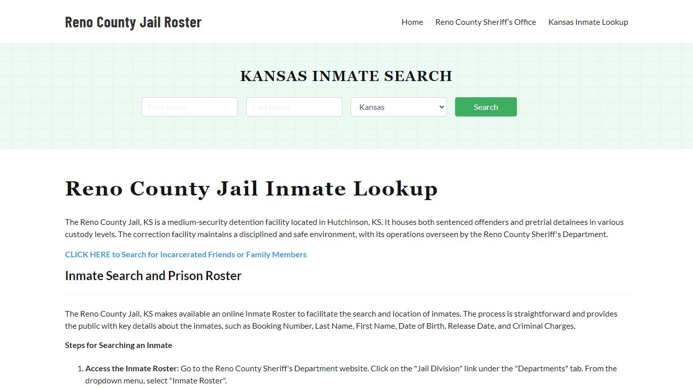 Reno County Jail Roster Lookup, KS, Inmate Search