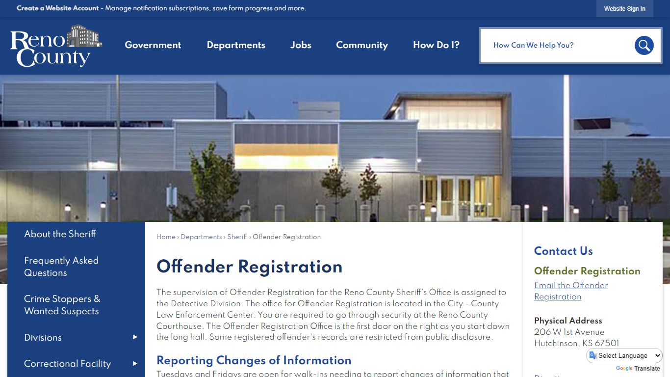 Offender Registration | Reno County, KS - Official Website