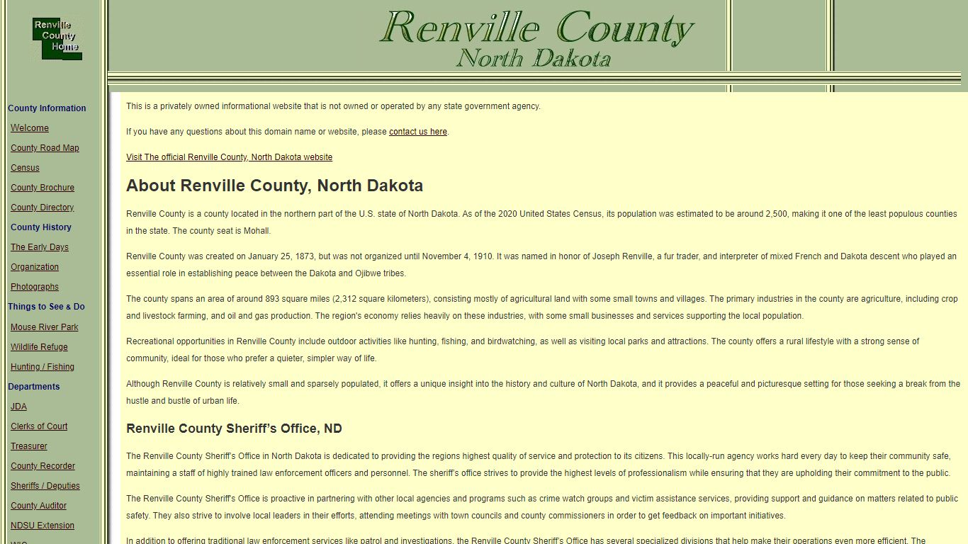 About Renville County, North Dakota, Sheriff and Jail
