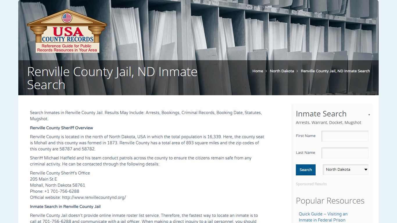 Renville County Jail, ND Inmate Search | Name Search