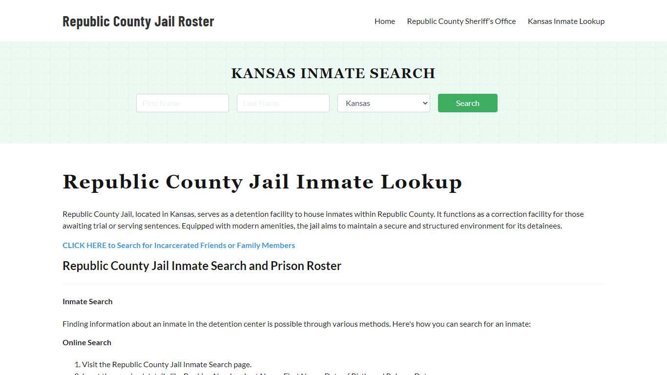 Republic County Jail Roster Lookup, KS, Inmate Search