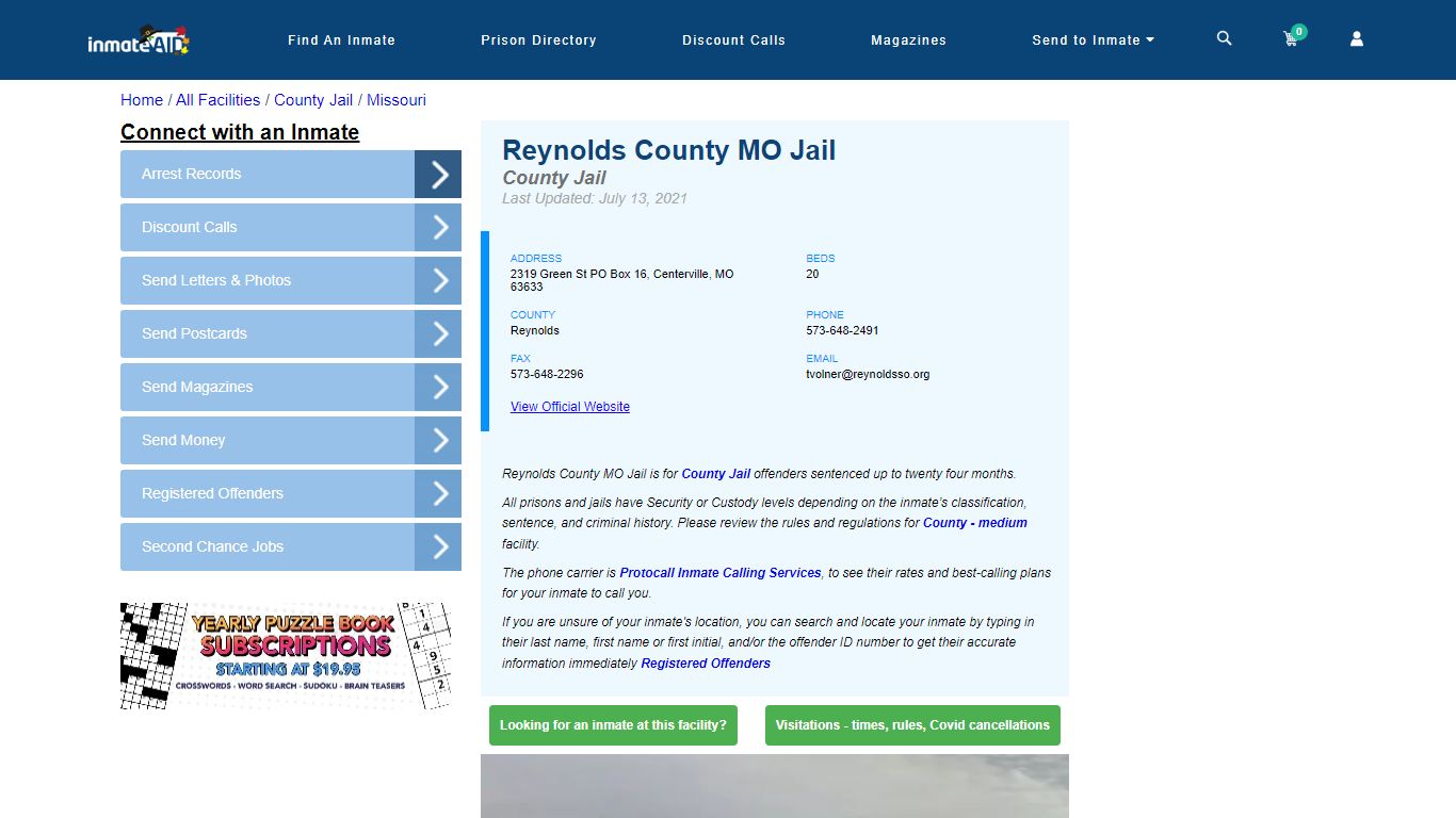 Reynolds County MO Jail - Inmate Locator - Centerville, MO