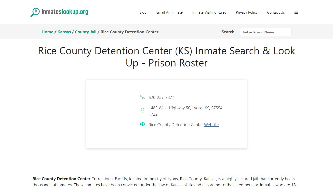 Rice County Detention Center (KS) Inmate Search & Look Up - Inmate Lookup