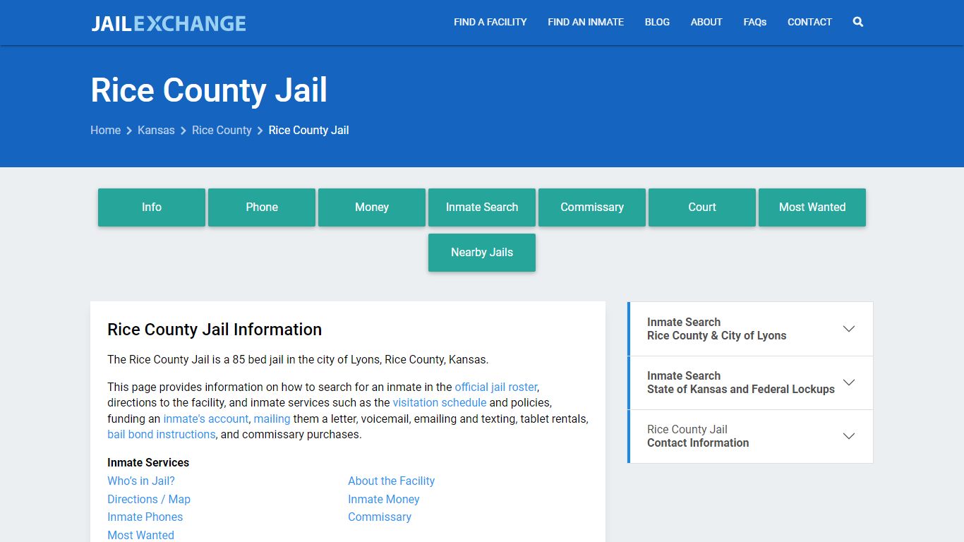 Rice County Jail, KS Inmate Search, Information